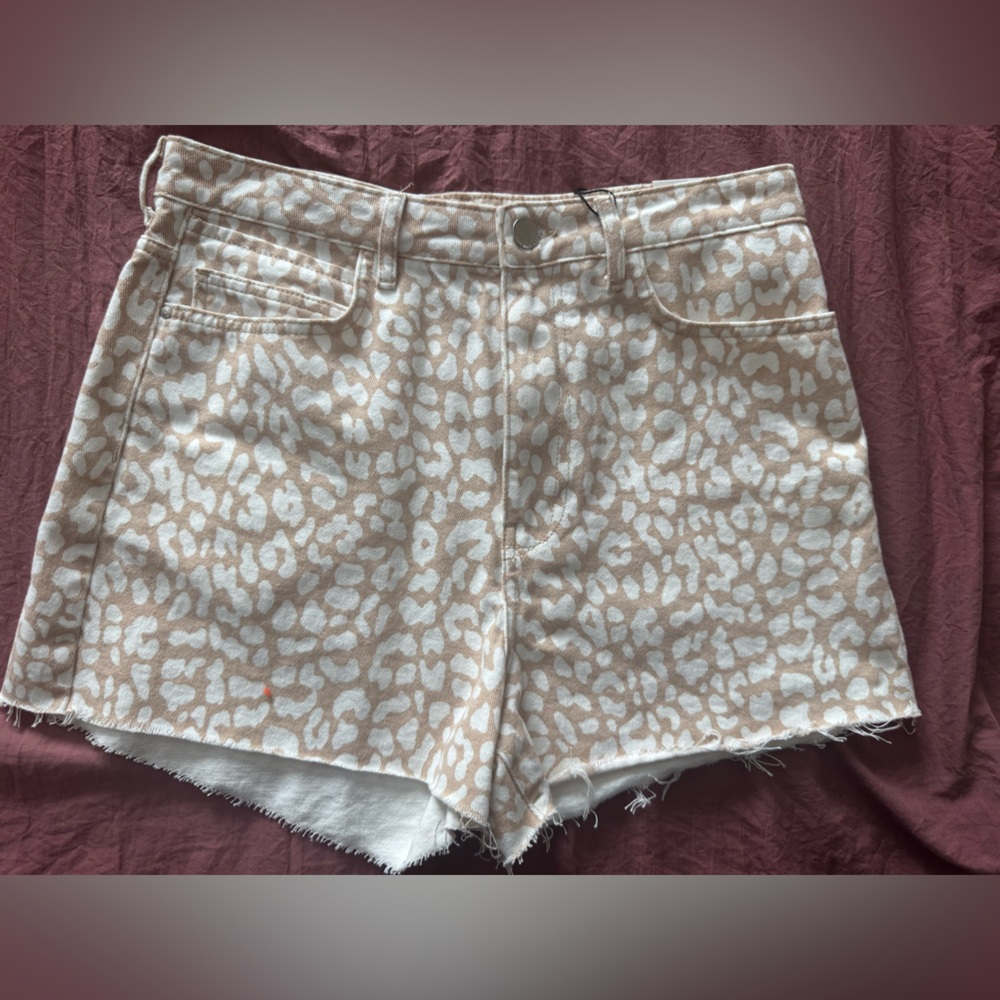Zara Tan and White Leopard Print Jean Shorts